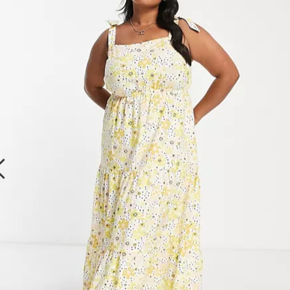 Yours tiered strappy sundress in yellow floral